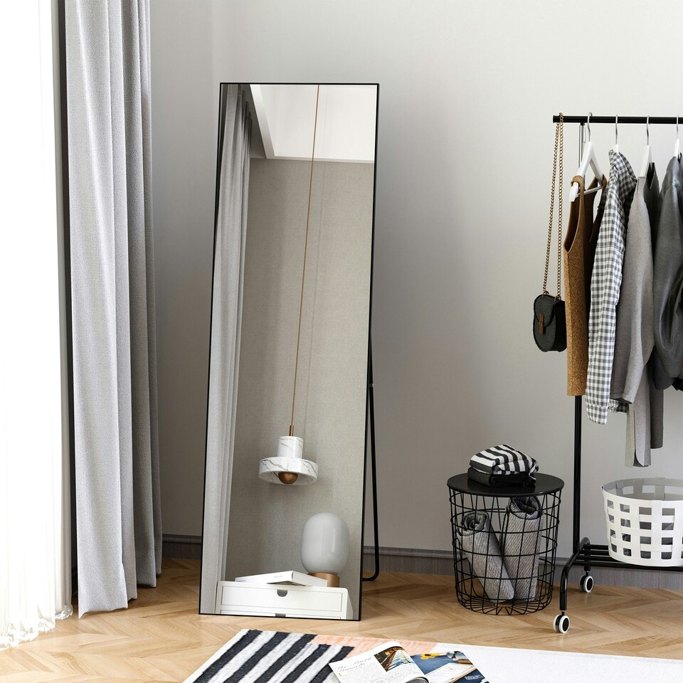 image 1 of HOMCOM Full Length Mirror Floor Standing or Wall-Mounted, Dressing Mirror, Black