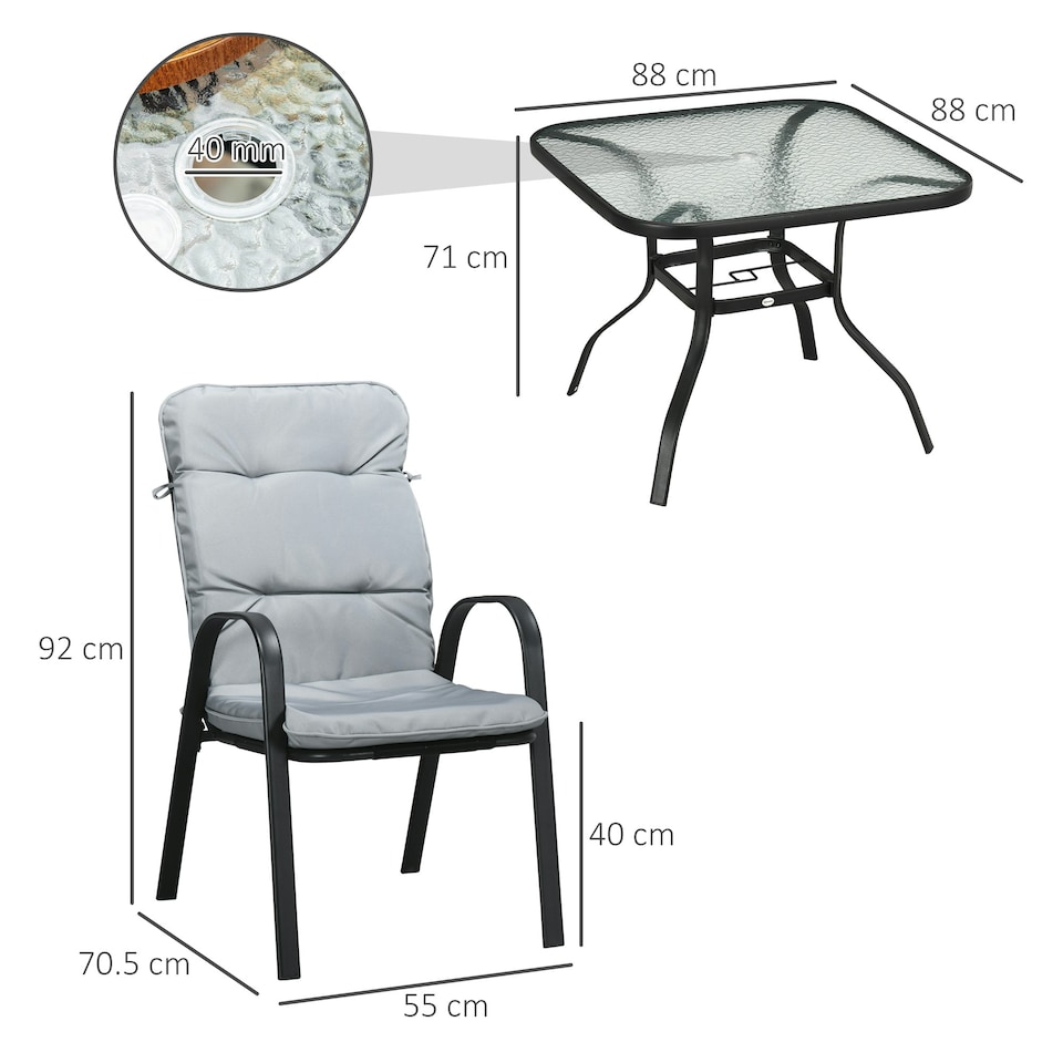 image 1 of Outsunny Garden Dining Set, Glass Table w/ Umbrella Hole Grey