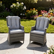 Rattan Garden Dining Chairs Set of 2 - Grey Outdoor Patio Chairs with Cushions, Weatherproof Wicker Furniture