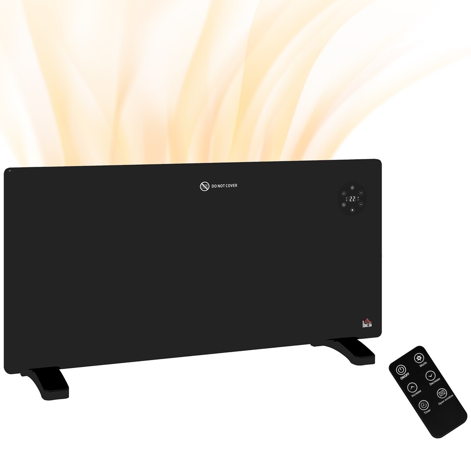 image 1 of HOMCOM 2000W Electric Panel Heater, Freestanding or Wall Mounted, Convector Heater with LED Display, Open Window Detection, Timer, Overheat Protection, Remote Control, Black