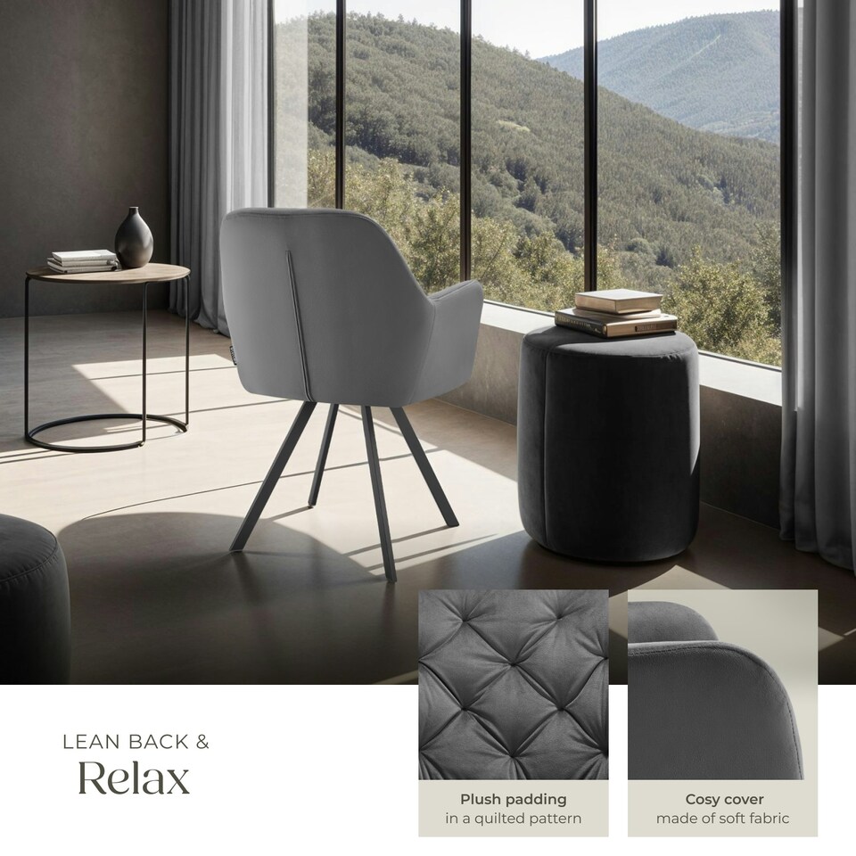 image 1 of Armchair Lucia - padded, quilted pattern, 180 degree swivel chair - Set of 6 Grey | Anthracite