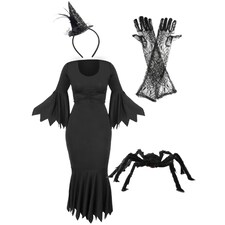 Spider Witch Costume with Spider Prop | Black | L