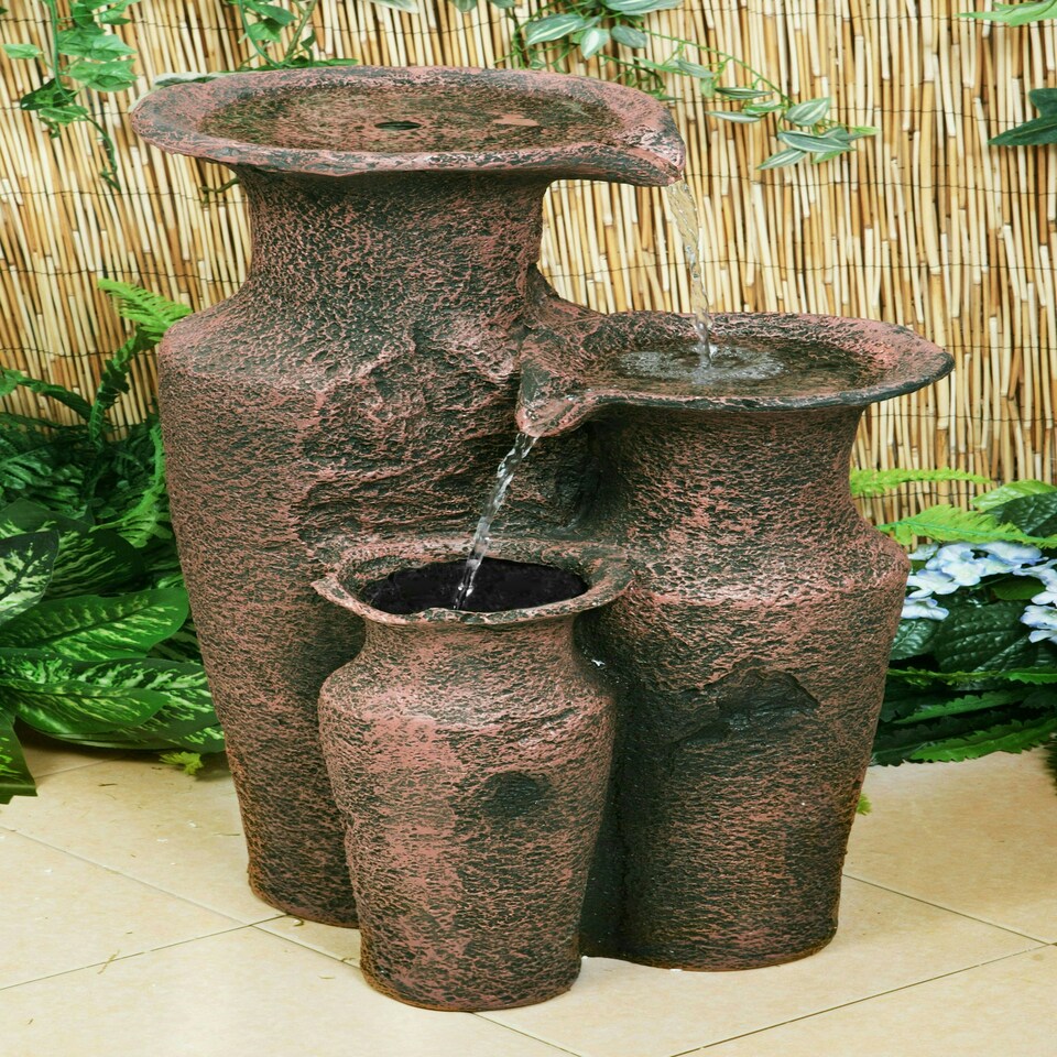 image 1 of Primrose Sama Cascading 3 Tier Ancient Jars Water Feature Brown 84cm