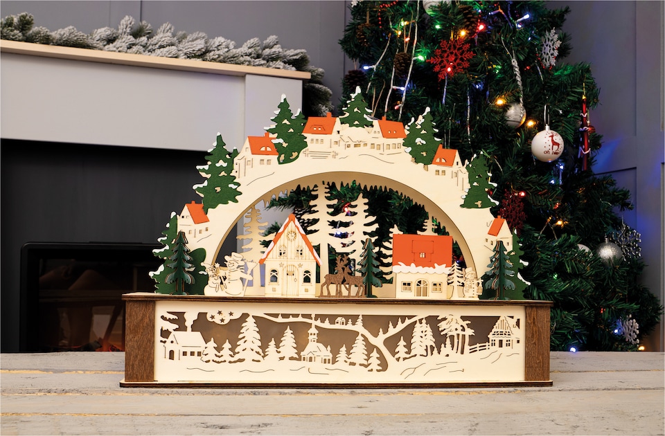 image 1 of St Helens Wooden Light Up Festive Scene