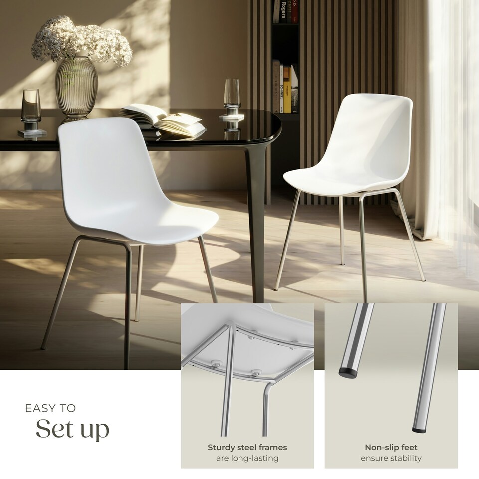 image 1 of Dining Chair Mave - large plastic seat, ergonomic, high backrest, 120 kg load capacity - Set of 2 White | White/Chrome