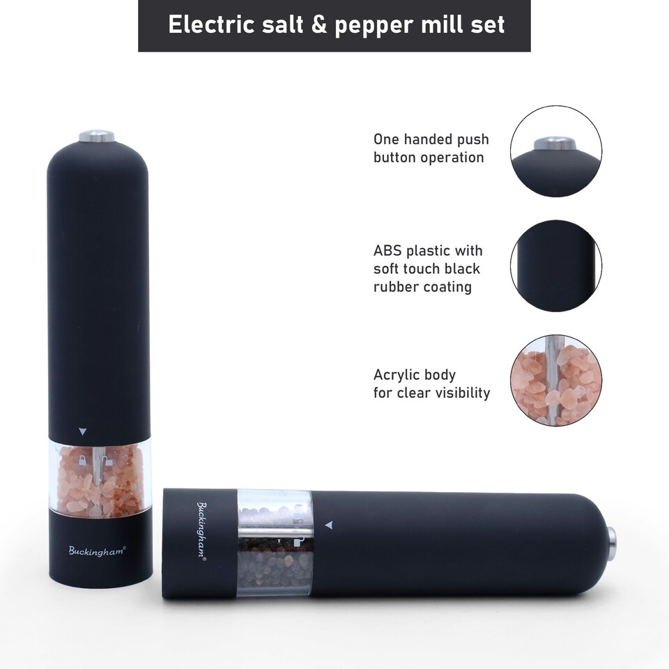image 1 of Buckingham Electric Salt & Pepper Mill Set black ABS Plastic Soft Touch