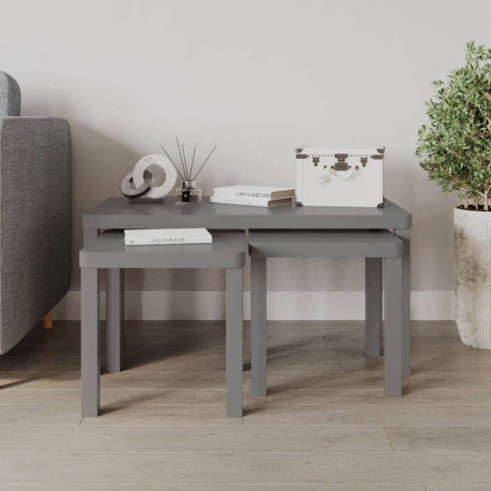 image 1 of URBNLIVING Wooden Nesting Stacking Tables Set Of 3 | Multi | Grey | 3