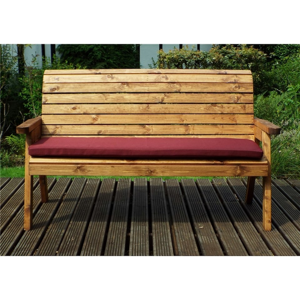 image 1 of Traditional Wooden Three Seater Winchester Bench With 1 x Winchester Cushion Burgundy & 1 x Fitted Cover