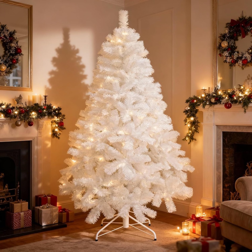image 1 of 4FT White Alaskan Pine Christmas Tree - Festive Indoor Xmas Decoration for Home and Holiday Display