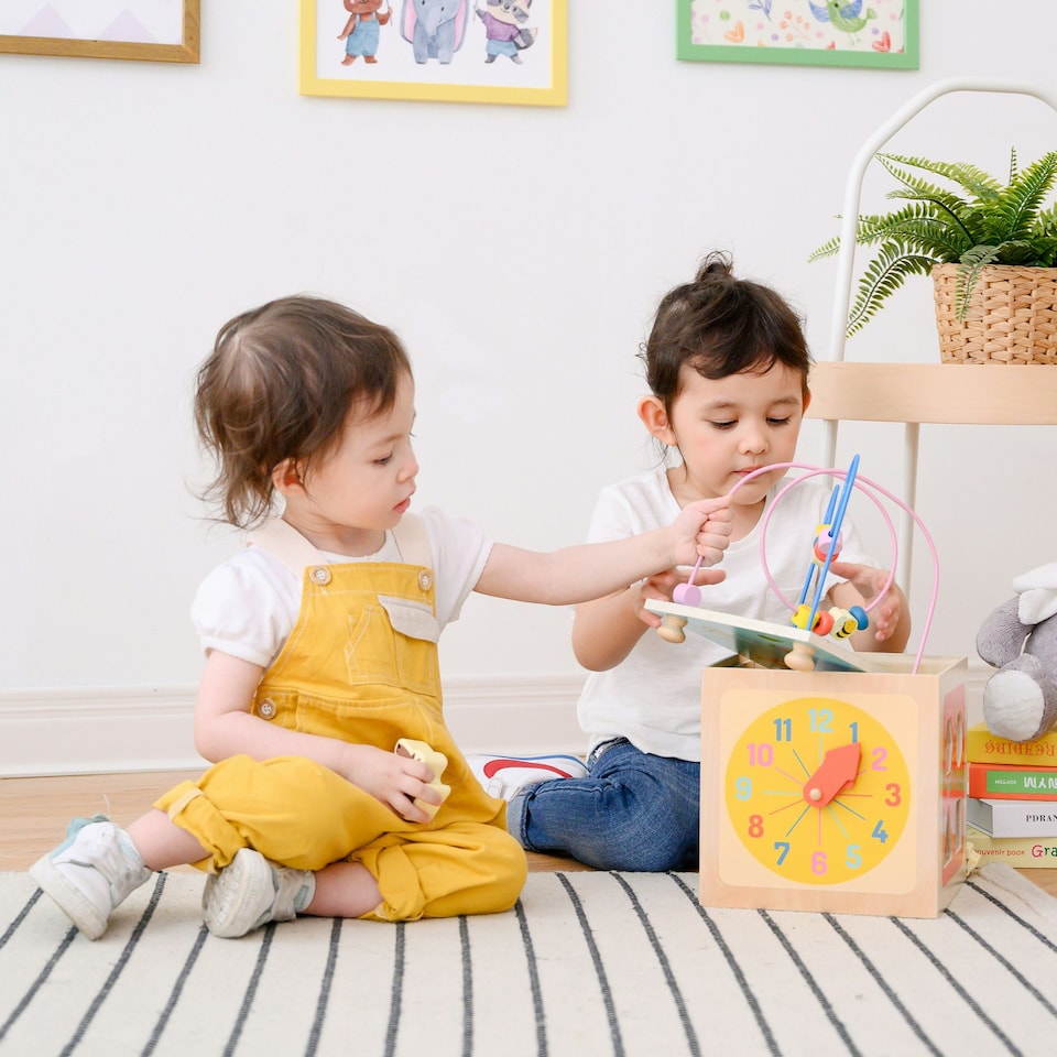 image 1 of Teamson Kids Preschool Play Lab 4-in-1 Large Wooden Activity Cube, Multi