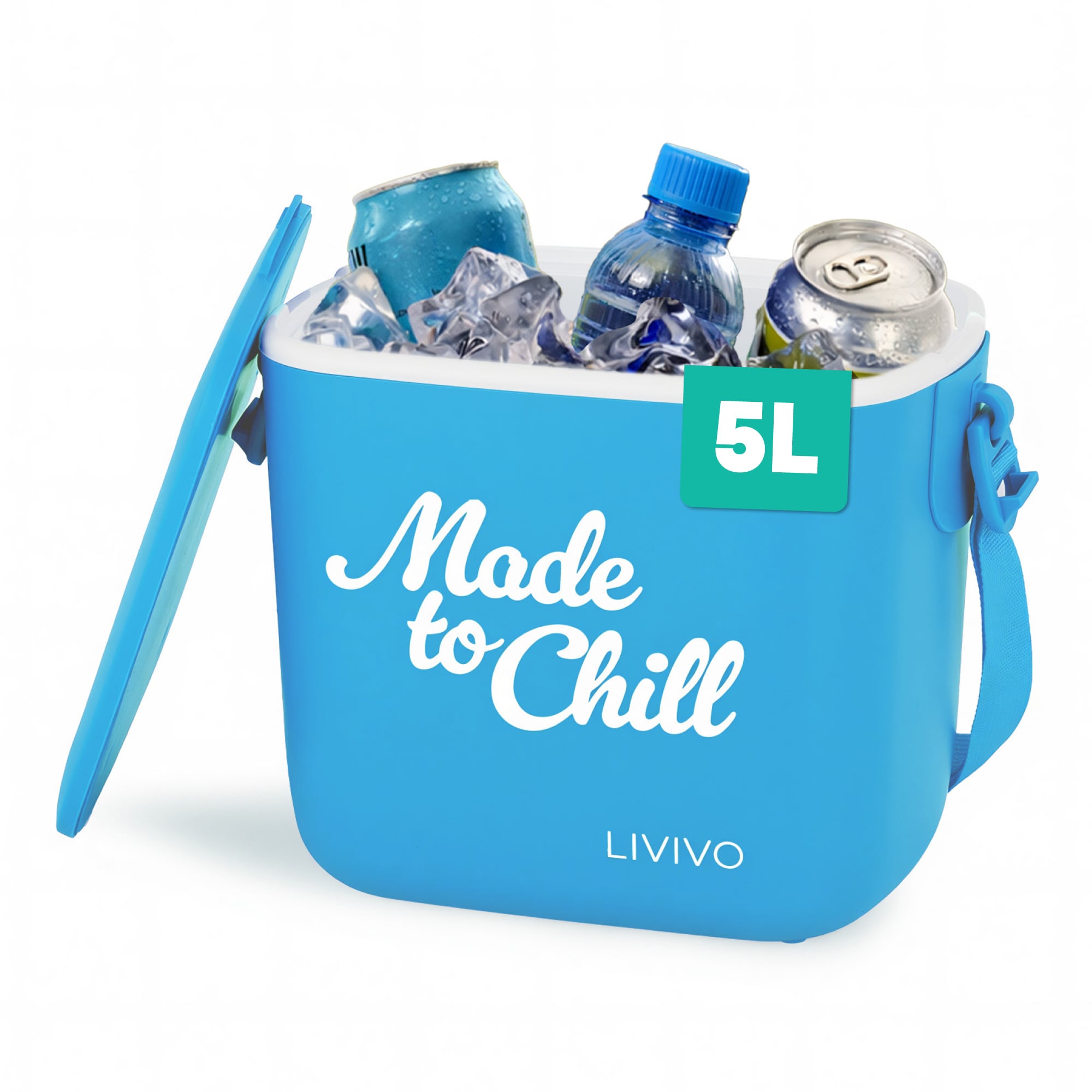 LIVIVO Cool Box 5L Lightweight Portable Foam Insulation Carrying Strap - Blue