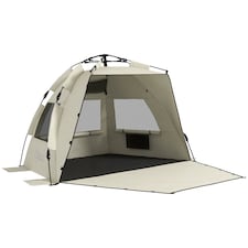 Outsunny Pop Up Tent Beach Tent for 23 Person, Easy Set Up Sun Shelter with Extended Floor, Sandbags, Mesh Windows and Carry Bag | Brown