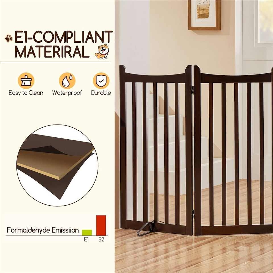 image 1 of Yaheetech 3-Panel Pet Puppy Fence with Two Support Feet, 50 × 90.5 cm | Multi | Espresso | Not provided