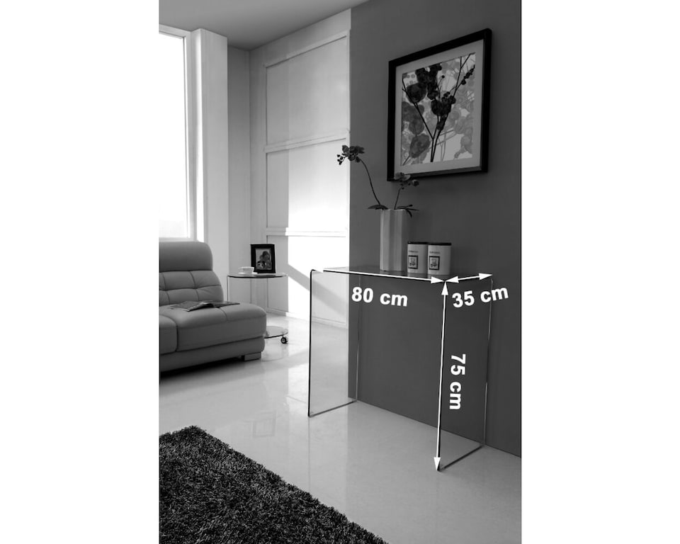 image 1 of Crystal Small Stylish Curved Glass Hallway Console Table | Clear | Clear