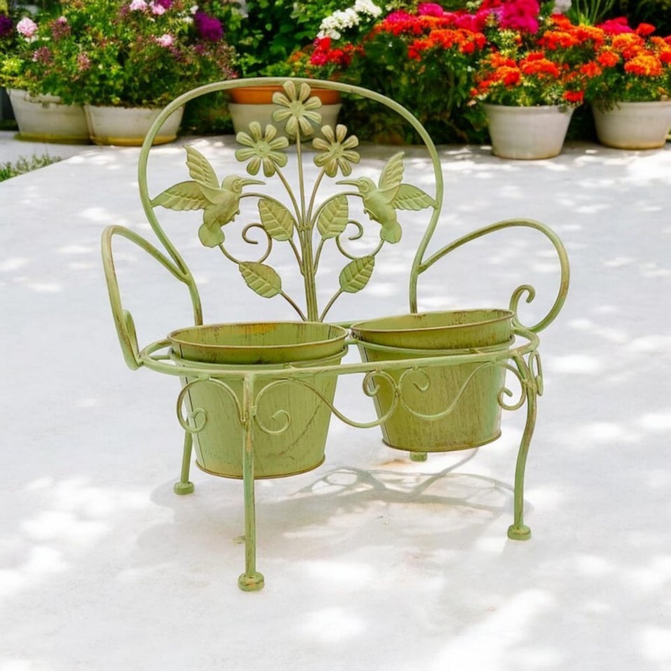 image 1 of Double Garden Planter - Metal - L29 x W46 x H44 cm - Leaf Green | Green