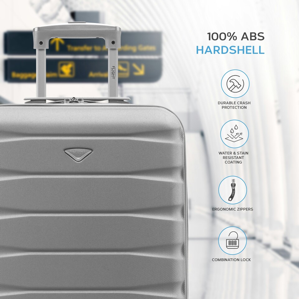 image 1 of 55x40x20cm Ryanair (Priority) TUI, Carry on Cabin Suitcase Hard Shell Approved for 60+ Airlines Silver | Silver | Cabin Bag