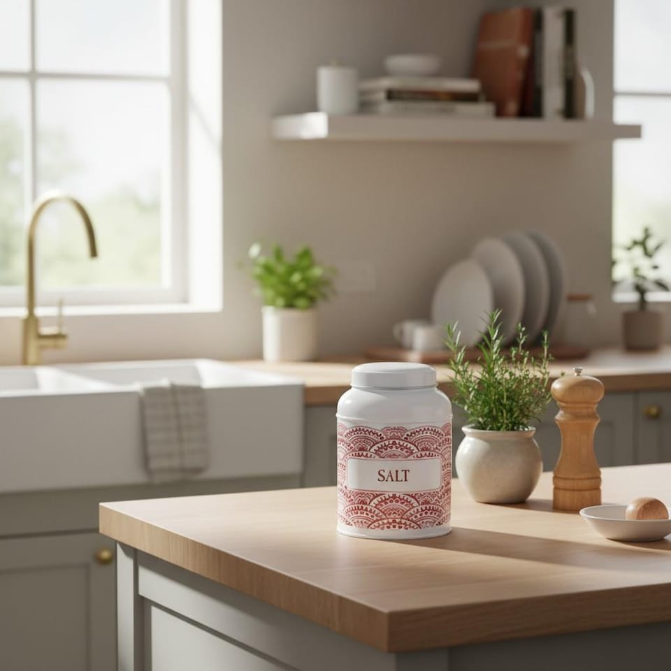 image 1 of Painted Scales Salt & Peppercorn Canisters - Small Kitchen Seasoning Jars