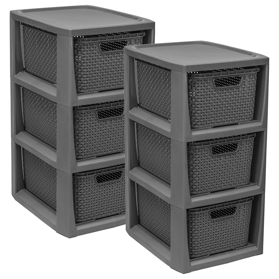 image 1 of 1 x 3 Drawer Grey Stylish Rattan Effect Commode Baskets Home Office Storage Unit Grey