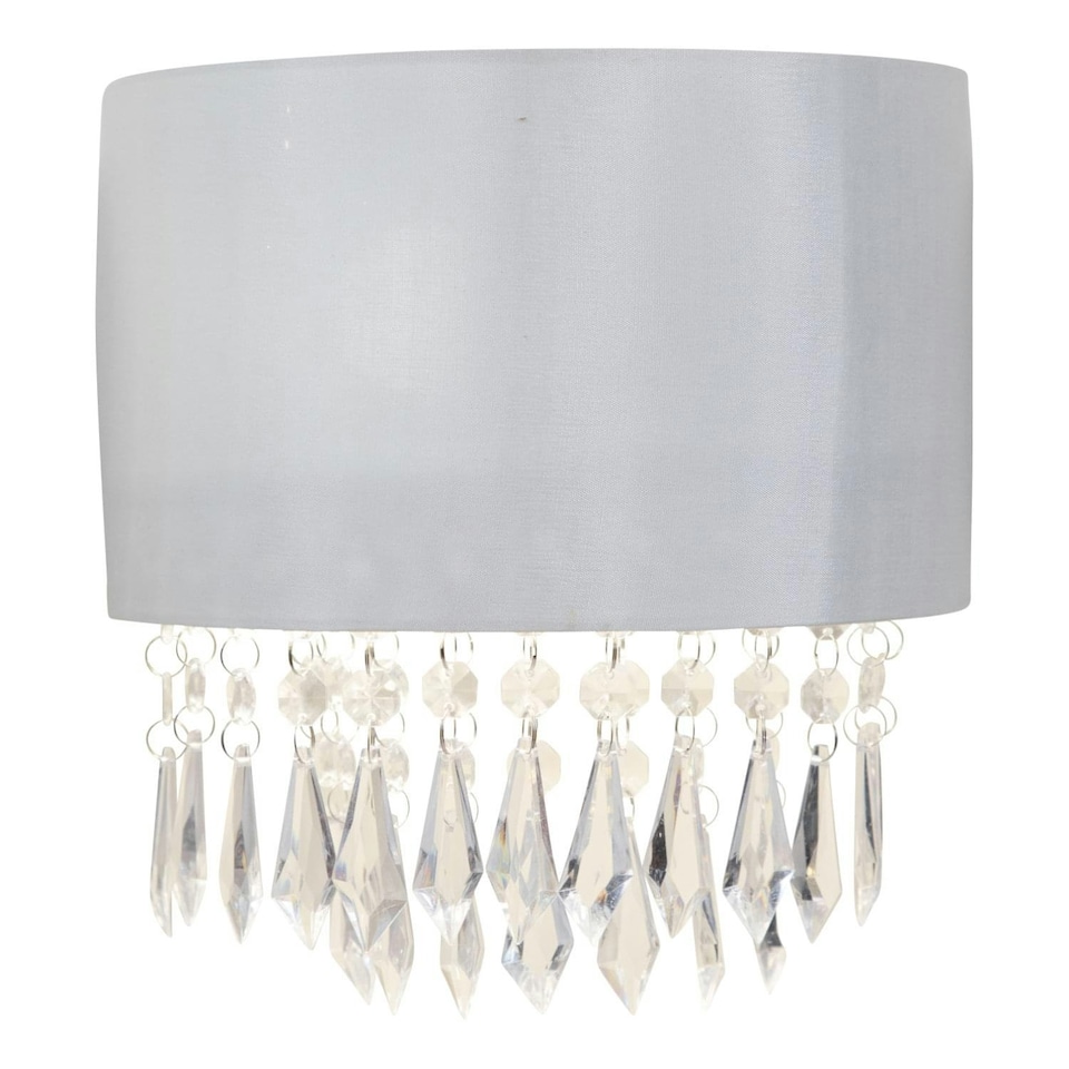 image 1 of First Choice Lighting Set of 2 Jewelled Ivory Fabric Wall Lights With Clear Beaded Crystal Style Strings White | Clear