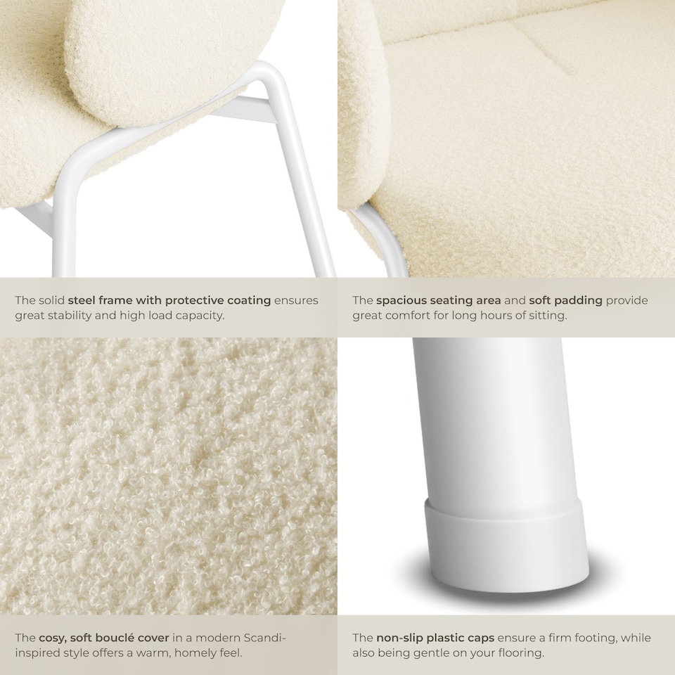 image 1 of Dining Chair - Boucle cover, plush padding, high backrest | White | cream | 4