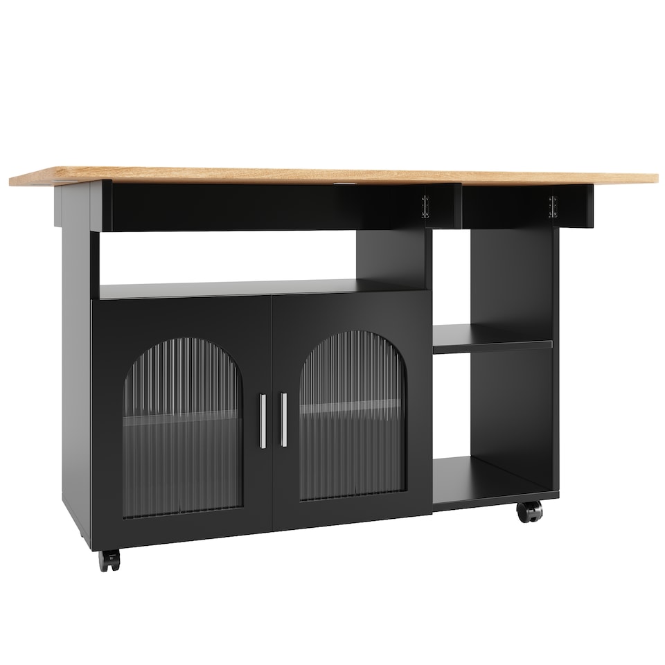 image 1 of VILUXE Kitchen island, kitchen cabinet, removable serving trolley, buffet cabinet, dining trolley with wood grain, buffet cabinet, multifunctional dining table with storage space, Black