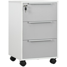 HOMCOM 3-Drawer Lockable Filing Cabinet, File Cabinet on Wheels, Mobile Office Storage Drawers for Home Office, Bedroom and Living Room, White and Grey | White | White and Grey