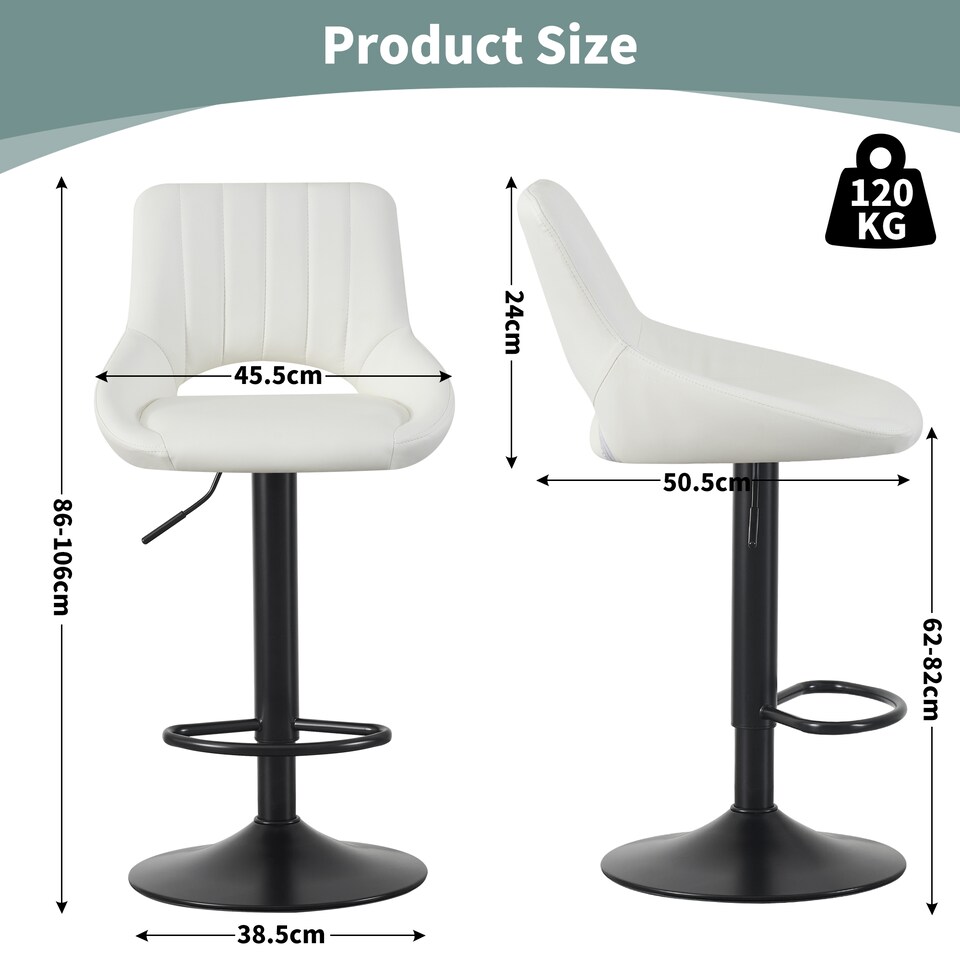 image 1 of MCC Direct Set of 2 Height Adjustable Bar Stool Kitchen Breakfast Chairs Stacey