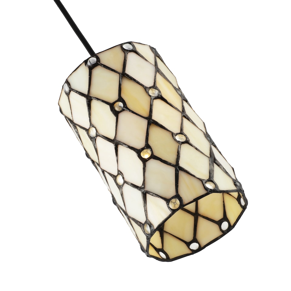 image 1 of Traditional Cream Amber Tiffany Glass Pendant Lamp Shade with Small Clear Beads | Orange