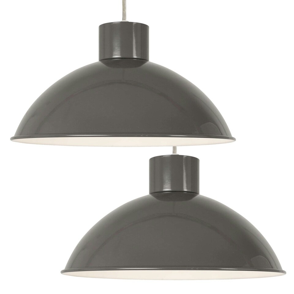 image 1 of Set of 2 Domed - Grey Easy Fit Metal Pendant Shades Grey