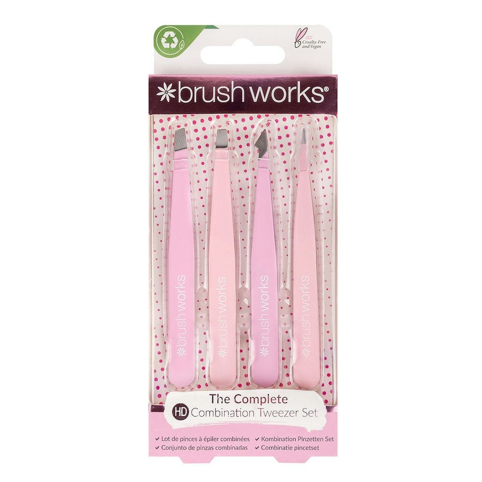 image 1 of Brushworks 4 Piece Combination Tweezer Set - Pink