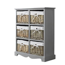 Chest Of Drawers Hallway Storage Organiser Wooden Wicker Baskets Fully Assembled Grey | 6 Drawers