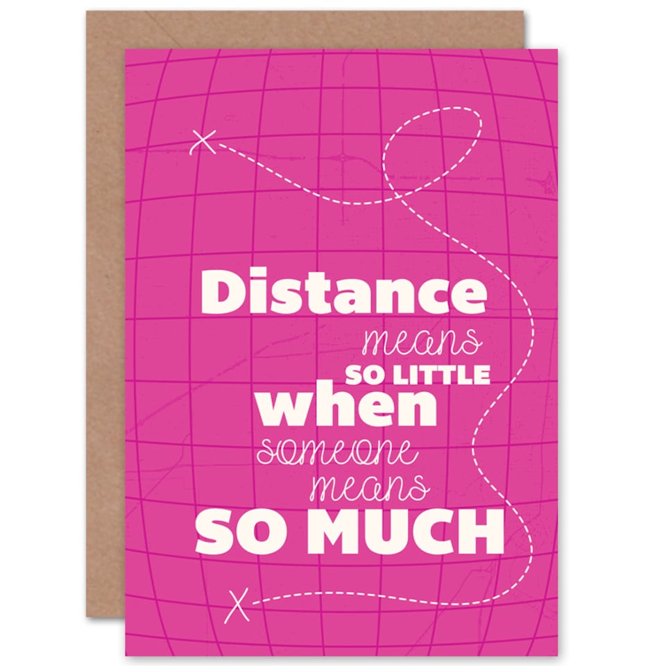 image 1 of Distance Love Romance Typography Pink Greetings Card