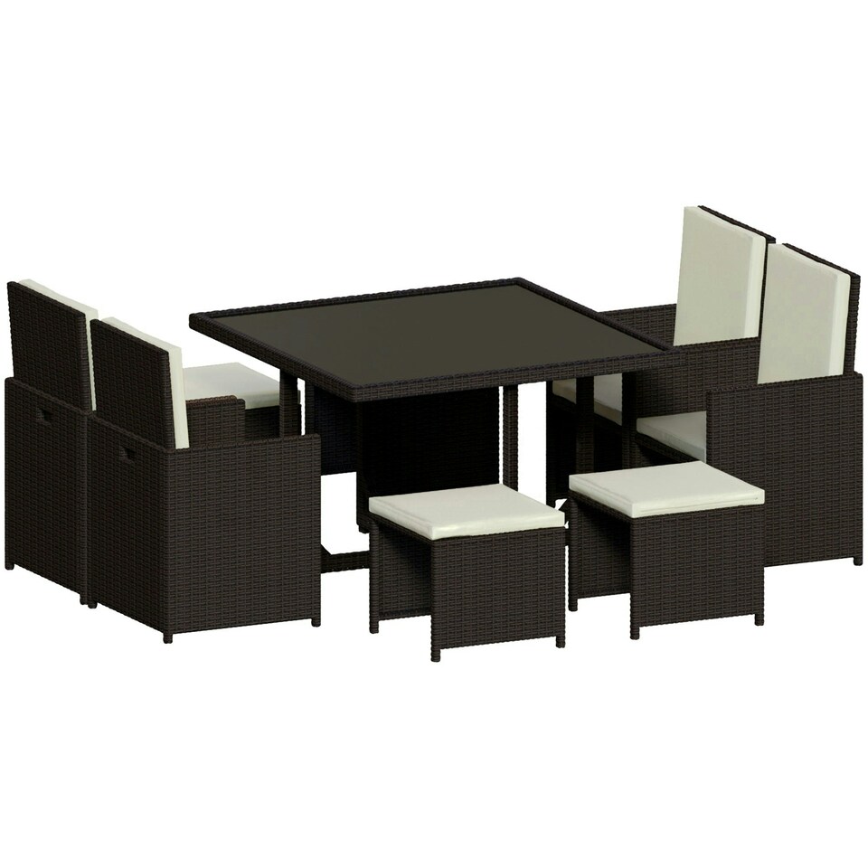 image 1 of Garden Vida Cuba 8 Seater Rattan Set Folding Chair Stool Dining Table Outdoor Garden Furniture, Brown