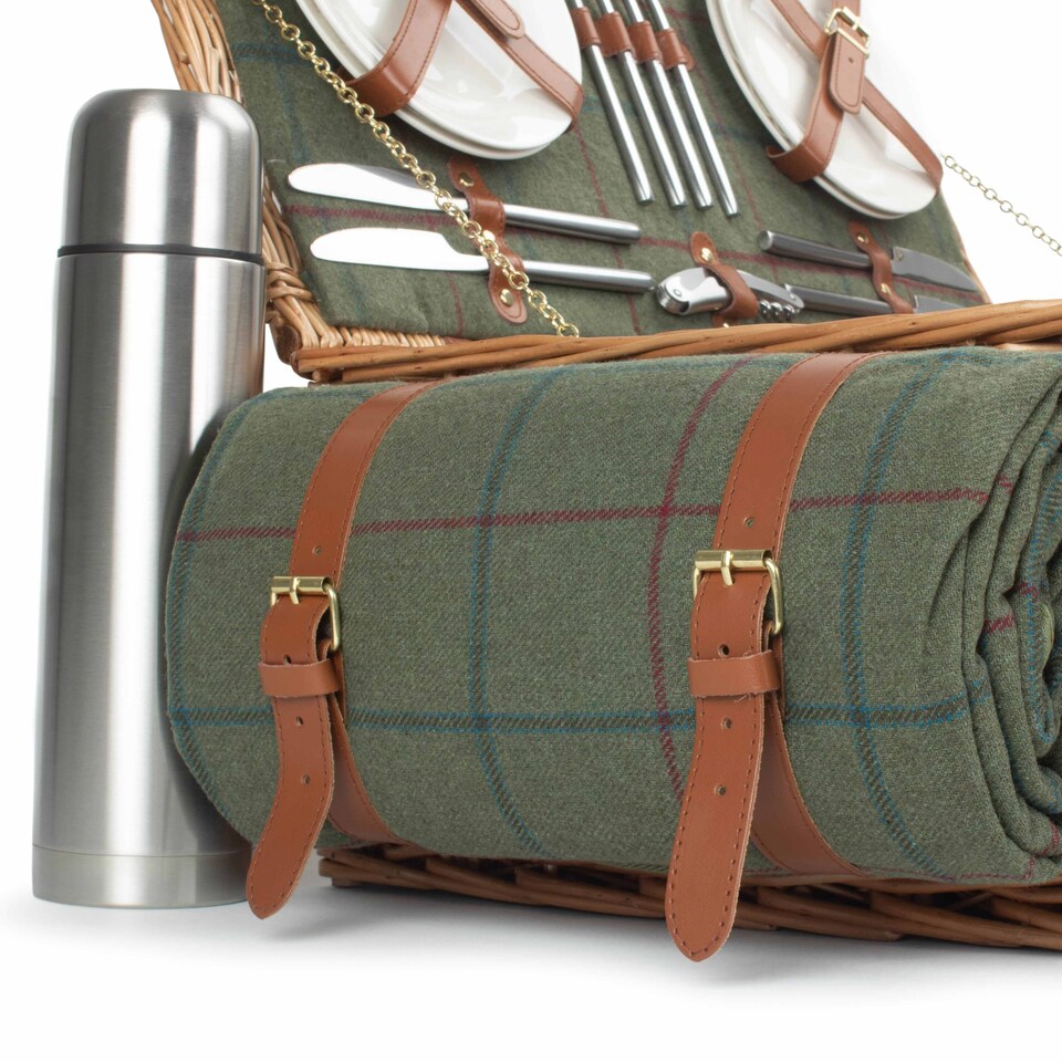 image 1 of Deluxe Green Tween 4 Person Fitted Picnic Basket