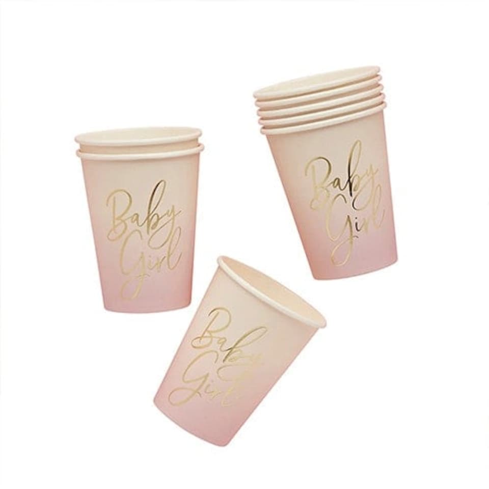 image 1 of Pink Baby Girl Paper Cups 230ml - Pack of 8