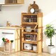 image 6 of COSTWAY 4-Tier Bookcase Bamboo Bookshelf with Doors Natural Brown