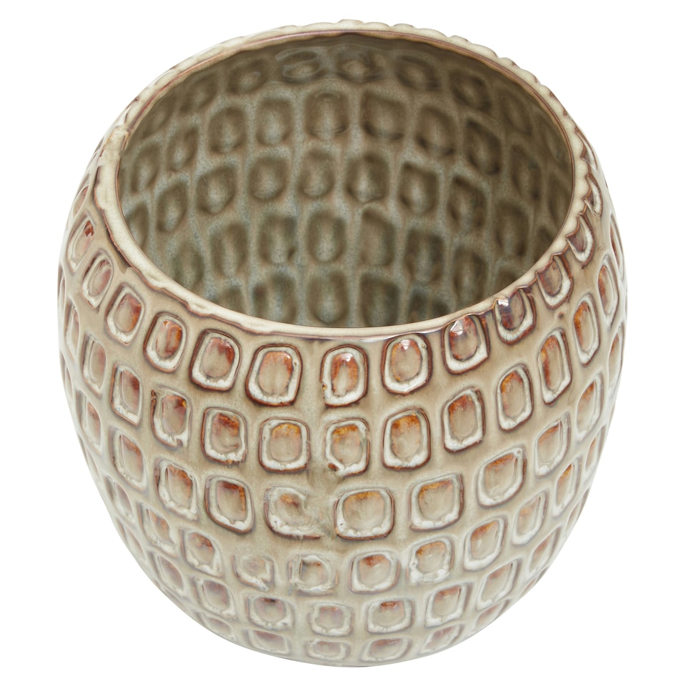image 1 of Interiors by Premier Large Ceramic Planter, Modern Textured Green Stoneware Planter for Home Decor, Flower Pots For Indoor Plants Cream
