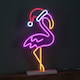 image 2 of 43cm Light up Neon Effect Flamingo with Santa Hat on Base with Multi-Coloured LEDs