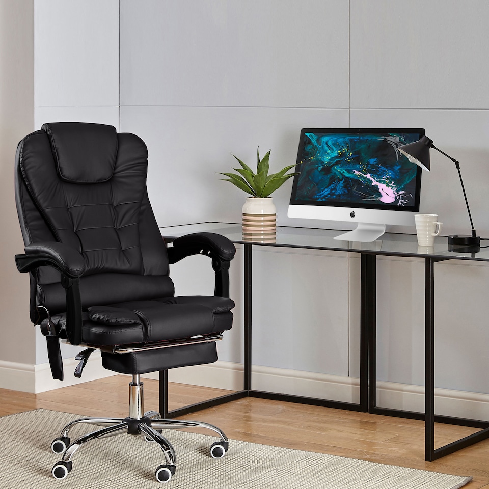 image 1 of Neo Office Chair Brown Faux Leather with Massage Function & Footrest | Black