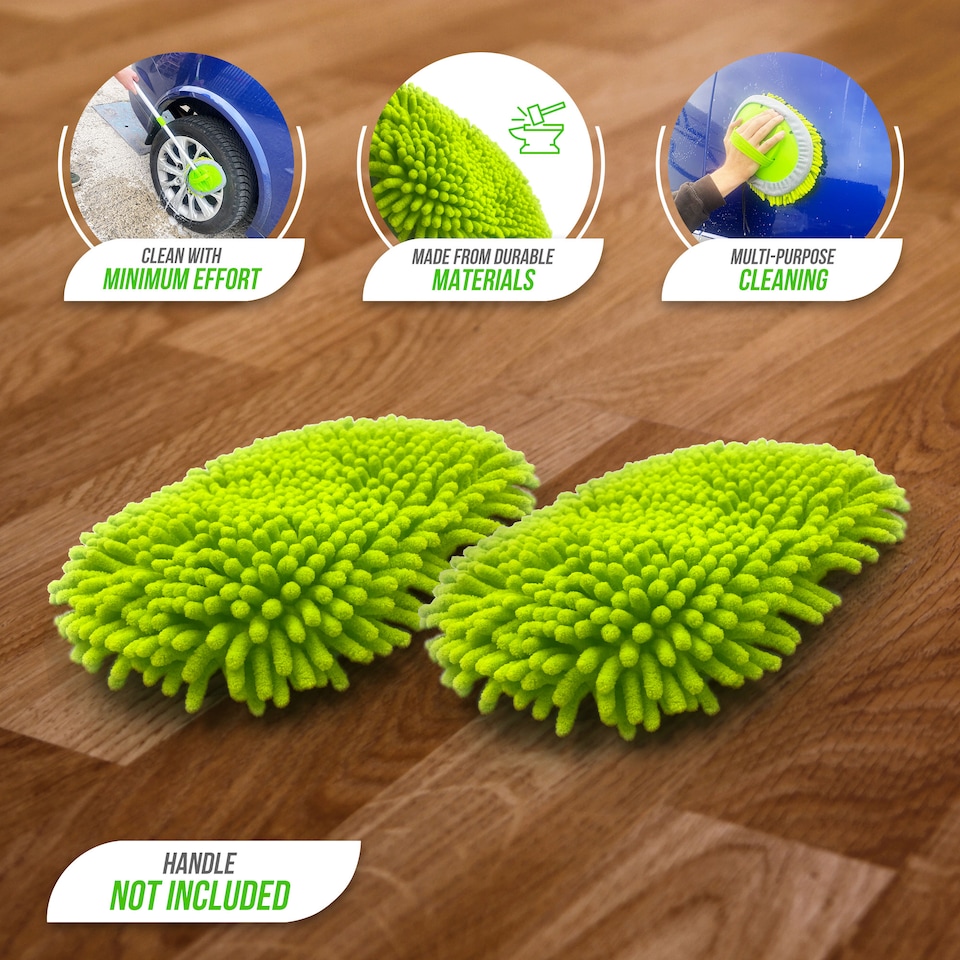 image 1 of Microfibre Chenille Car Cleaning Brush Refills Window Cleaner Compatible with Telescopic Car Washing Kit | Green | Green | 2