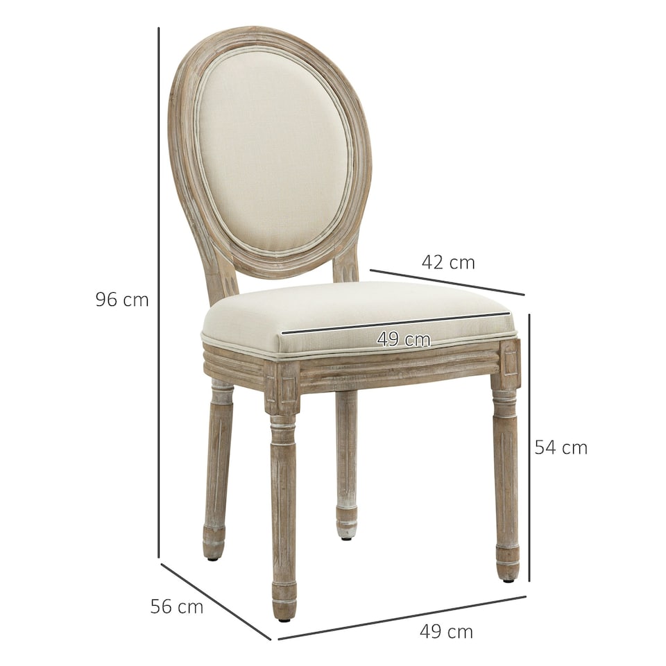 image 1 of HOMCOM French-Style Dining Chairs Set of 2 with Linen Upholstery, Cream
