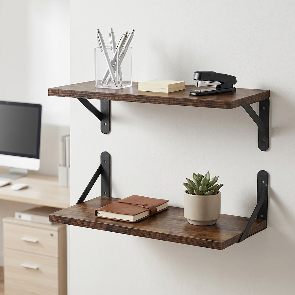 image 1 of Levede Floating Shelves Wall Mounted Shelf Set of 2 Rustic Storage Shelves 39cm