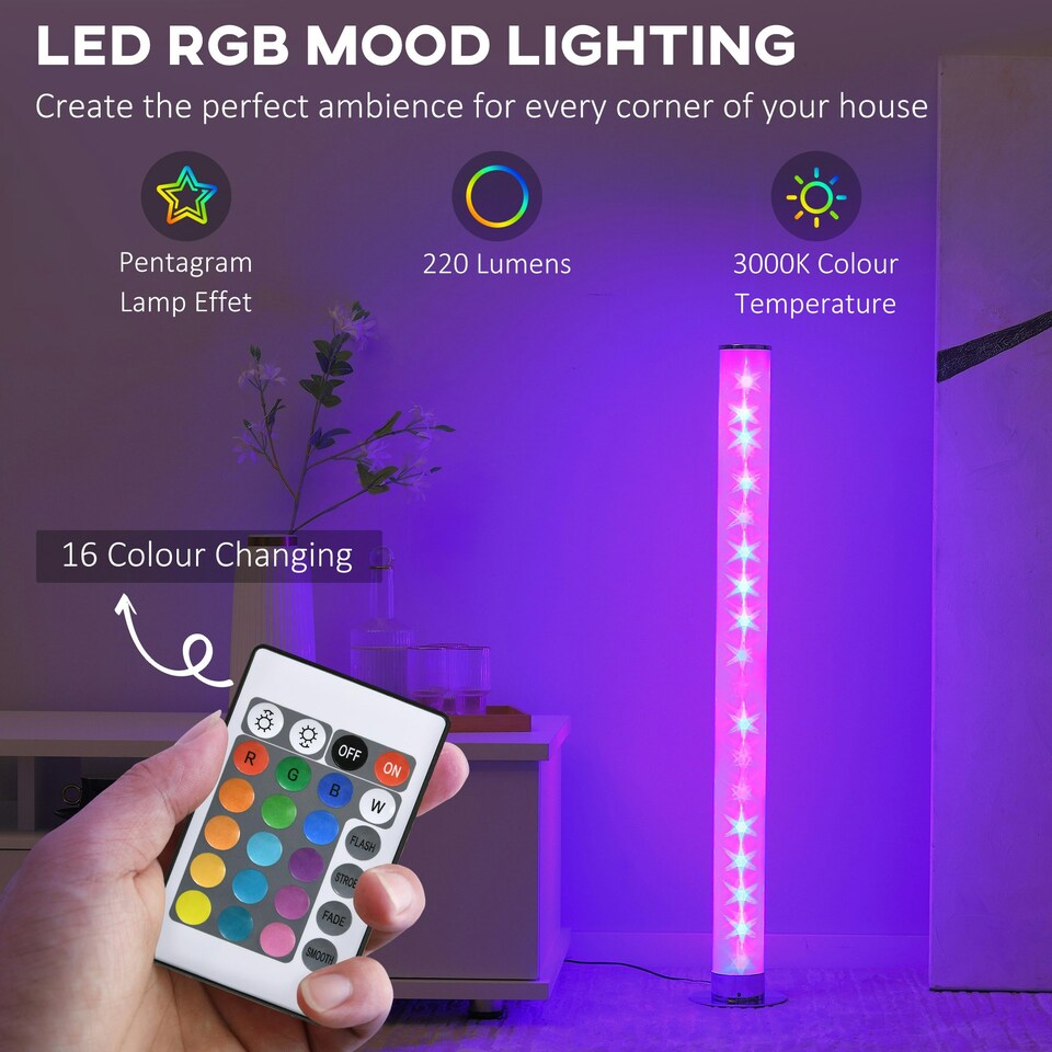 image 1 of HOMCOM RGB Floor Lamps LED Corner Lamp with Remote Control Mood Lighting