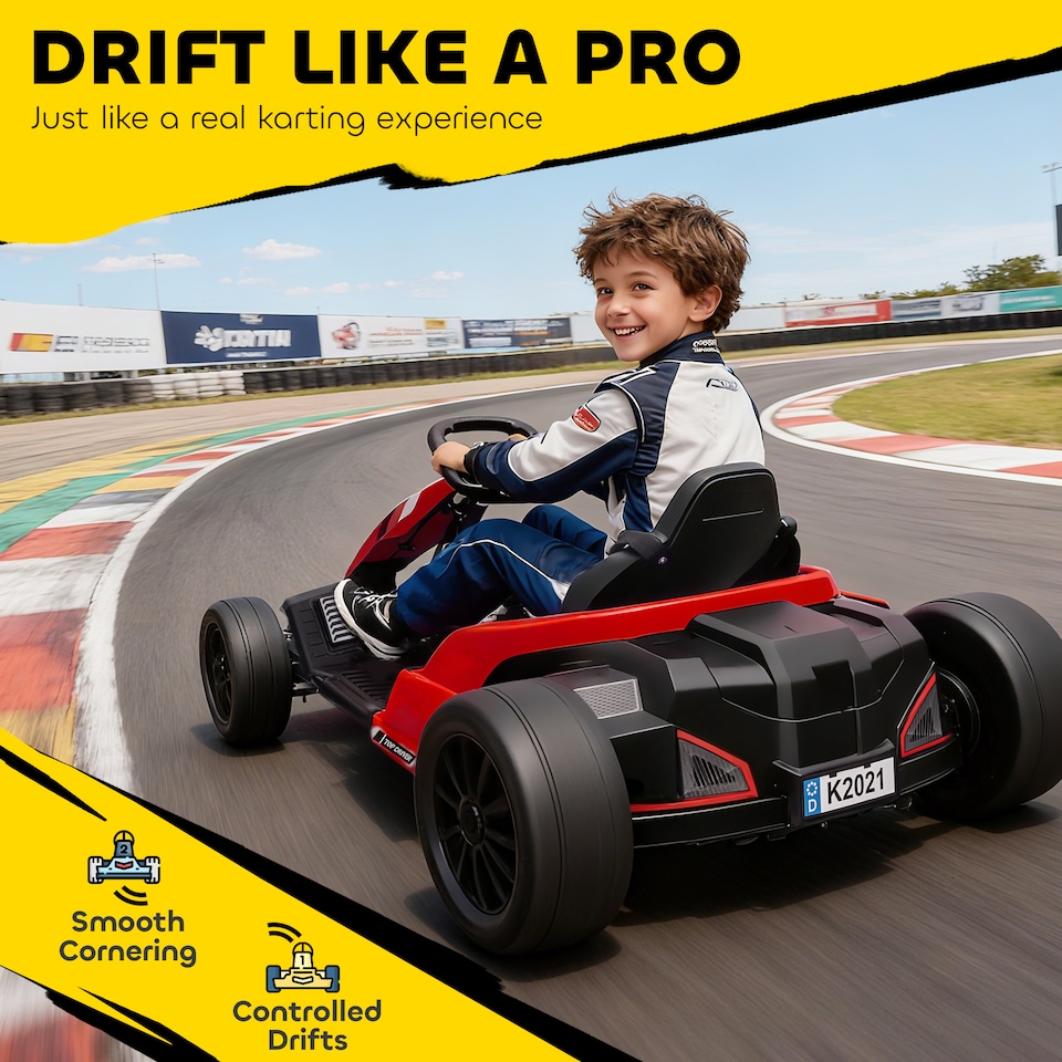 image 1 of AIYAPLAY 24V Electric Go Kart with Drift Mode, Adjustable Seat, Red