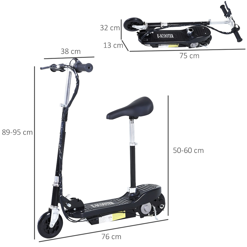 image 1 of HOMCOM Foldable Powered Scooter 120W w/ Adjustable Seat, Brake, Black