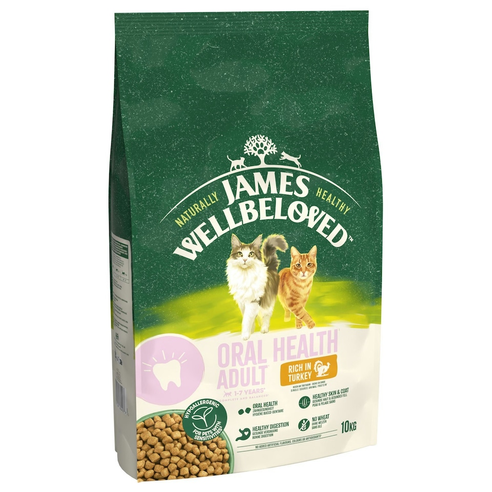image 1 of James Wellbeloved Oral Health 1-7 Years Adult Dry Cat Food Rich in Turkey 10kg