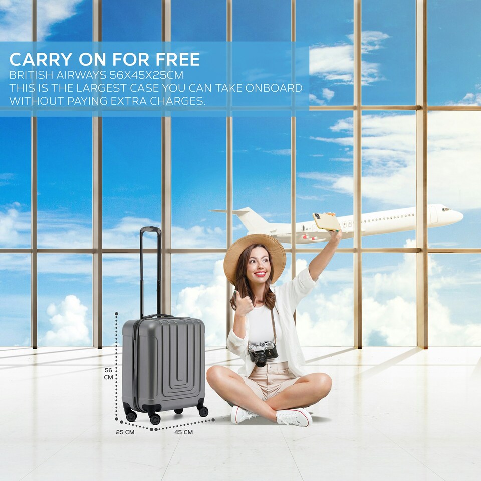 image 1 of Flight Knight Premium Hard Shell Lightweight Cabin Suitcase - 8 Spinner Wheels - Built-in TSA Lock & USB Port - easyJet Large Cabin Approved - 56x45x25cm Blue | Navy | Cabin Bag