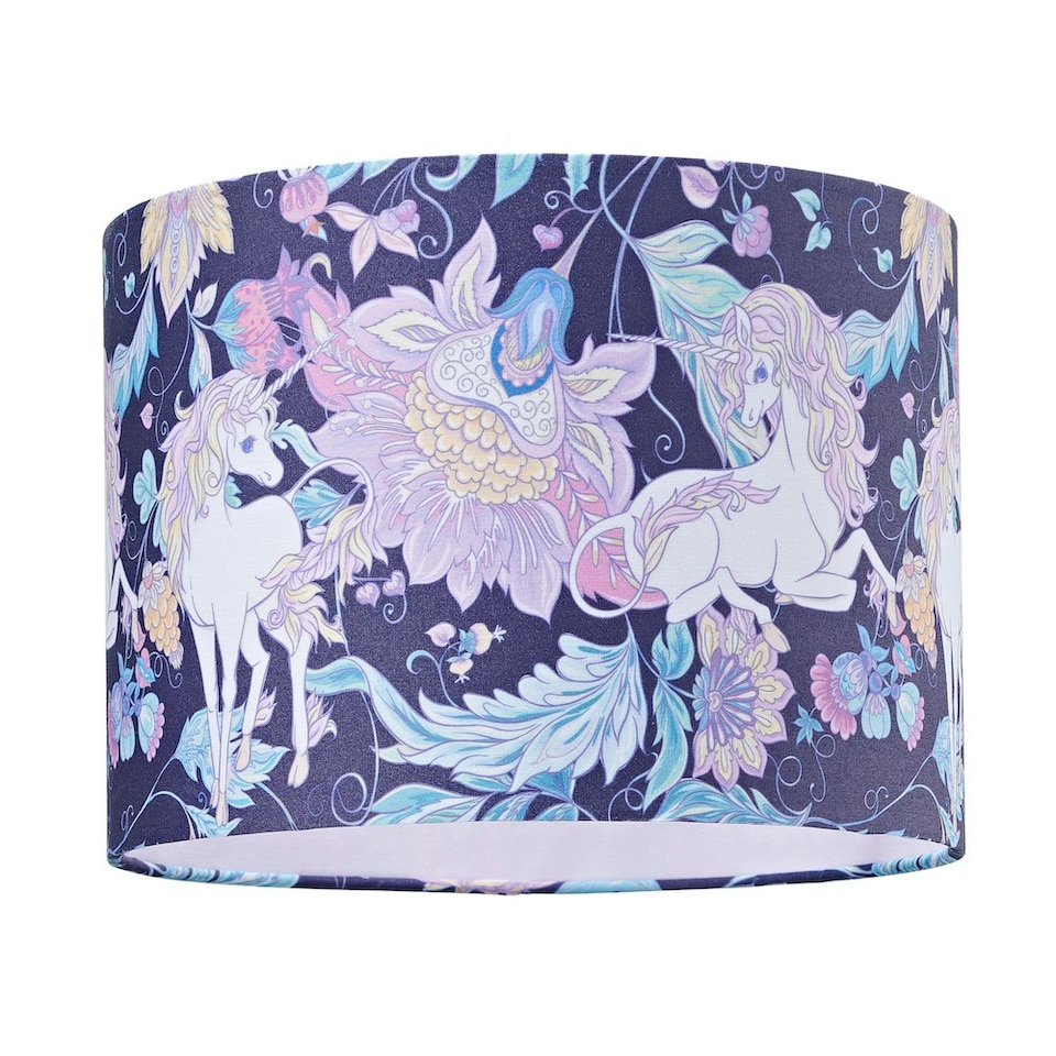 image 1 of Feminine Purple & Pink Cotton 10" Shade with Elegant Unicorns and Green Flowers