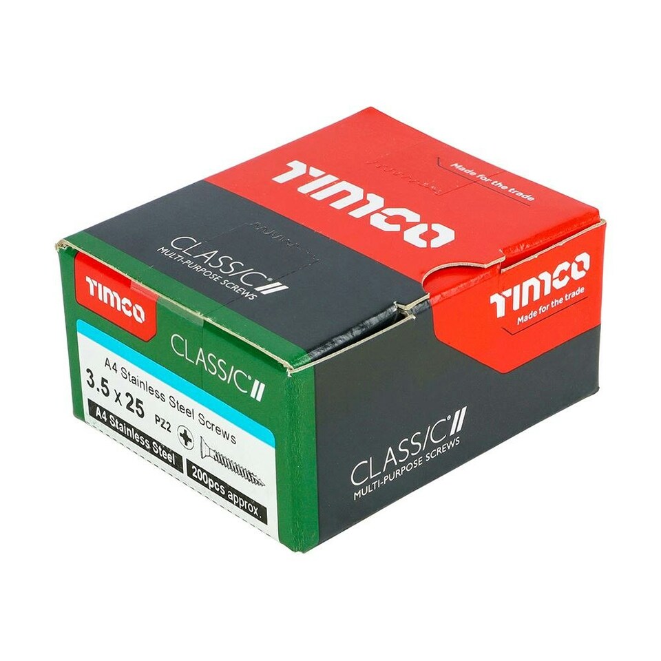 image 1 of Timco - Classic Multi-Purpose Screws - PZ - Double Countersunk - A4 Stainless Steel  (Size 3.5 x 25 - 200 Pieces)