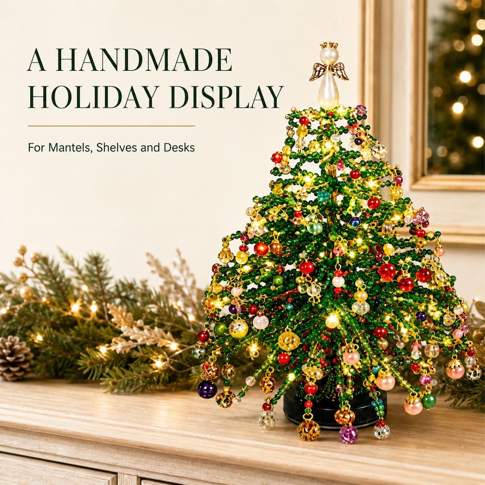image 1 of DIY Beaded Christmas Tree Kit for Halloween, Fall & Winter Themes, Tabletop Decor